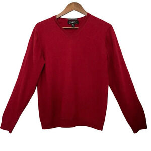 Pronto Uomo Extra Fine Merino Wool Red‎ V-Neck Pullover Sweater Luxury Size XL